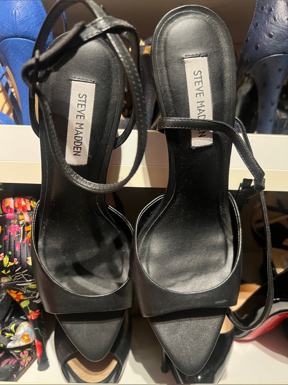 Steve Madden Black Pointed-Toe Ankle-Strap Heels